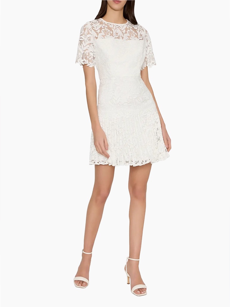 Milly Nikoleta Lace Pleated Mini Dress White Size 2 Nwt Bridal Shower Party